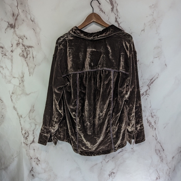 Free People Top Womens XS Brown Crushed Velvet Button Up We The Free Marianne - Picture 7 of 15